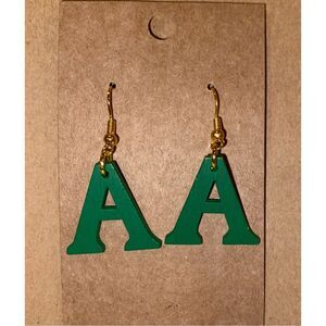 ☀️3/$9☀️ Letter “A”  Wood Earrings (Green)